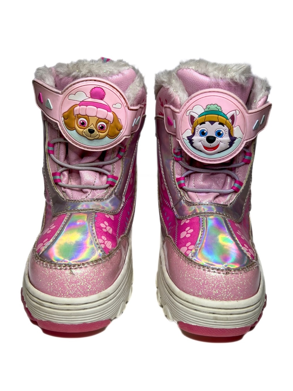 Paw Patrol Skye Everest Pink Winter Snow Boots Girls Size 11 Holographic Glitter